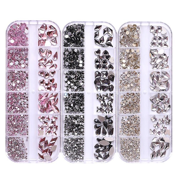 3 kpl Crystal AB litteät strassit ja kirkkaat kynsitimantit nail art - tee-se-itse kynsikorut ja korutarvikkeet