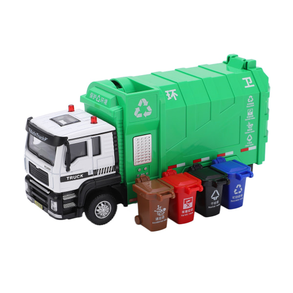 Garbage Truck Toy Multifunctional 1:50 Pull Back Alloy Recycling Truck Toy Set with 4 Trash Cans