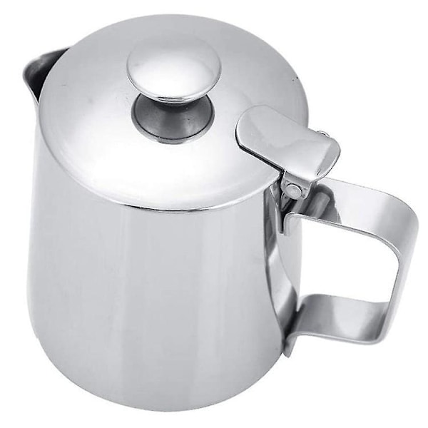Melkekanne i rustfritt stål med lokk - 350 ml kapasitet, ideell for latte art og espressomaskiner