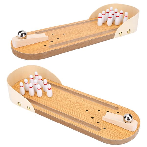 Bord Mini Bowling Spillsett Tre Skrivebordsdekorasjon Leker for Barn