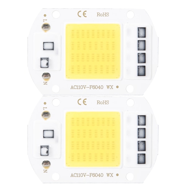 2 STK AC110V 50W høy lys integrert LED-brikke lyskilde COB-brikker 6x4 cm Hvit