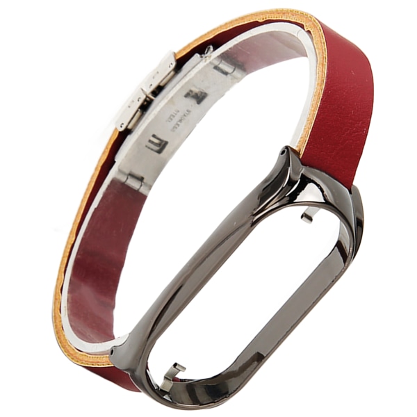 Rustfrit stål PU-læderrem med kofangerkasse Smart Watch-udskiftningstilbehør Passer til Mi Band 7 brun og sort