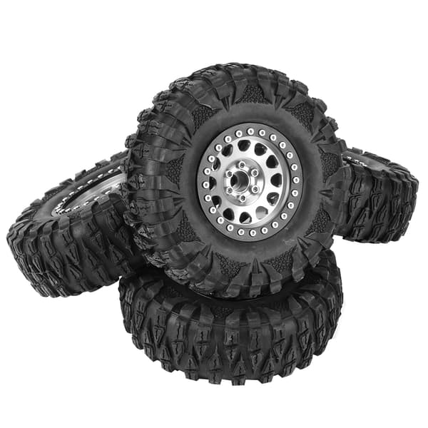 4 stk. RC Crawler Gummihjul Metallfelg Tilbehør Passer til 1/10 RC Bil 2,2 Tommer Sølv