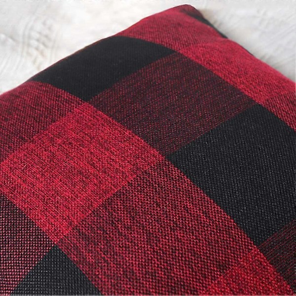 Sæt med 2 stykker bondegårds buffalo gingham ternet pudebetræk pudebetræk polyester linned jule hjem dekoration rød og sort, 45 x 45 cm