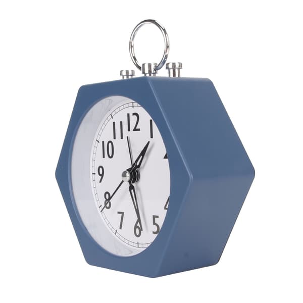 Väckarklocka Multifunktion Tyst Metallhölje Polygonal Miniväckarklocka för Sängbord Sovrum Kök Kontor Blå
