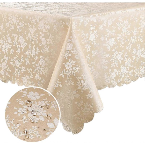 Vanntett Vinyl Duk, Rektangulær Kraftig Duk, Avtørkbar Bordduk for Kjøkken og Spisestue (Beige, 132 cm X 178 cm)