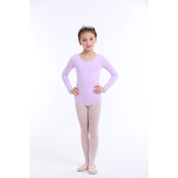 Lyseblå balletkjole til piger - Langærmet heldragt + nederdel til gymnastik og balletdans (110cm)