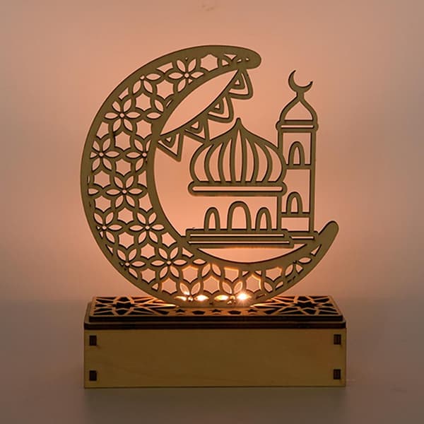 LED Eid Ramadan hule dekorasjoner Utskåret trelys Slitesterkt bordlys Håndverk