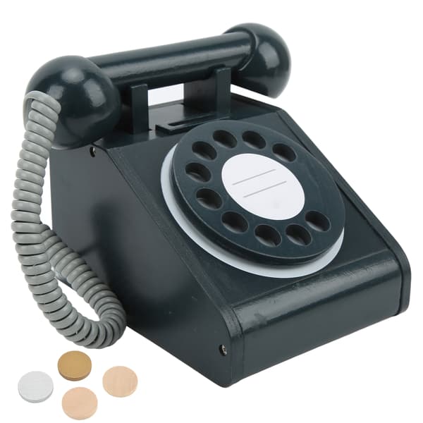 Børns Simulation Telefon Pink Gammeldags Drejetelefon Retro Design Træ Simulation Retro Drejetelefon Sort
