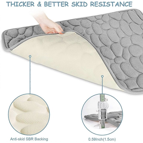 Sklisikker Baderomsmatte med Memory Foam, Absorberende Maskinvaskbar Baderomsmatte, Dusjmatte for Baderom, 40 x 60 cm, Grå