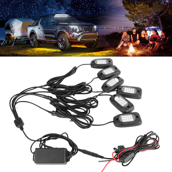 6 stk Atmosfærisk Chassislys Bil Eksteriør Dekorasjon Neonlampe RGB LED for Jeep ATV SUV