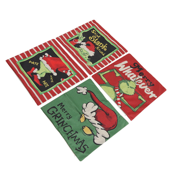 Julgransöverdrag i grönt tecknat linnematerial med dragkedja, juldekorationer för inomhus- och utomhusbruk, 4-pack A01 04