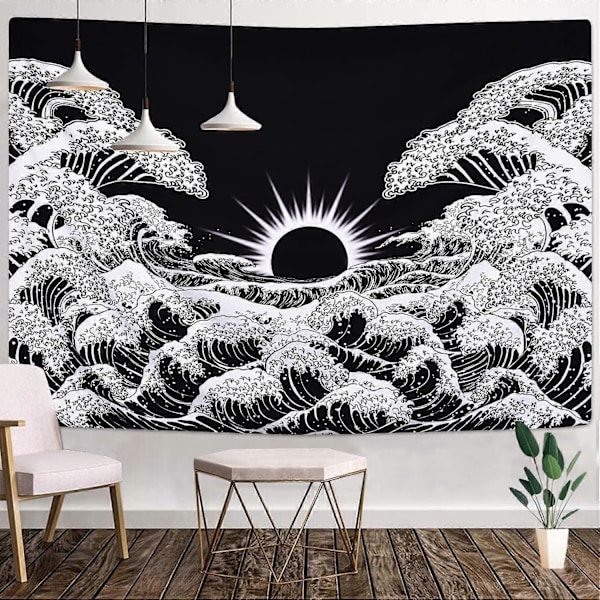 Dww-seinävaate Mandala-seinävaate Suuri aalto auringonlaskun kanssa Seinävaate Mustavalkoinen Ocan-seinävaate Seinävaate olohuoneeseen Chambr