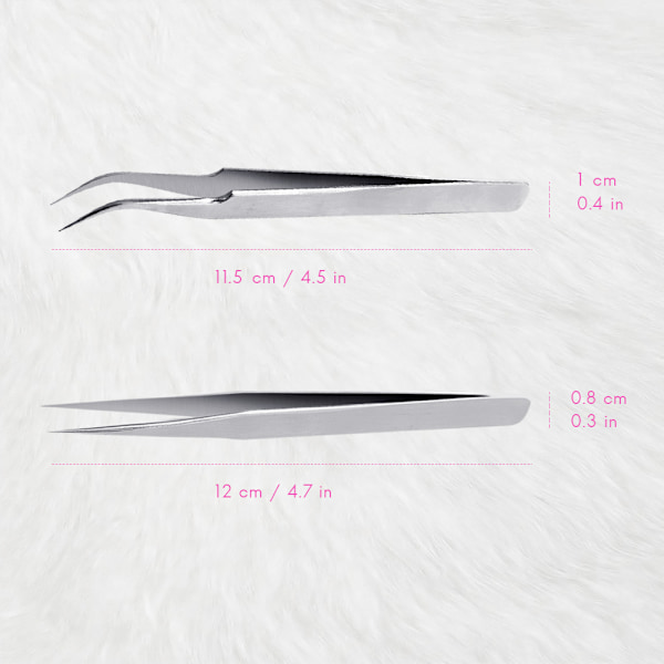 Professionelt pincet sæt i rustfrit stål med lige og buet pincet