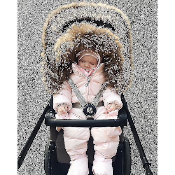 Unisex babyoverall med huva - 0-24 månader sparkdräkt med pälskrage 80cm rosa