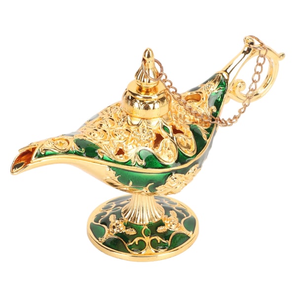 Magic Genie lampe Udsøgt farveægte iøjnefaldende legering præget mønster Genie lampe til soveværelse kontor guld+grøn 4,7 tommer
