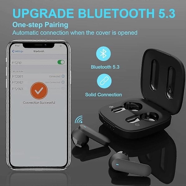 Langattomat Bluetooth-kuulokkeet Hi-Fi Stereo Sound 5.3 Langattomat kuulokkeet 42H Kesto Kosketusohjaus Automaattinen pariliitos IPX7 Vedenpitävät Bluetooth-kuulokkeet, B