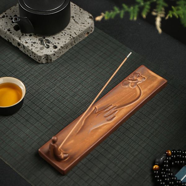 Keramisk Røkelsesbrenner Håndverks Ornament Røkelseskar Dekorasjon for Yoga SPA Kontor 23.7 x 5.4 x 5.6cm