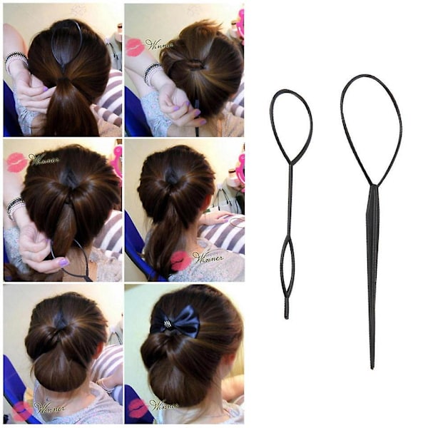 Hair Tail Tools - Svart Fransk Fletteverktøy Loop for Hårstyling - 2 stk