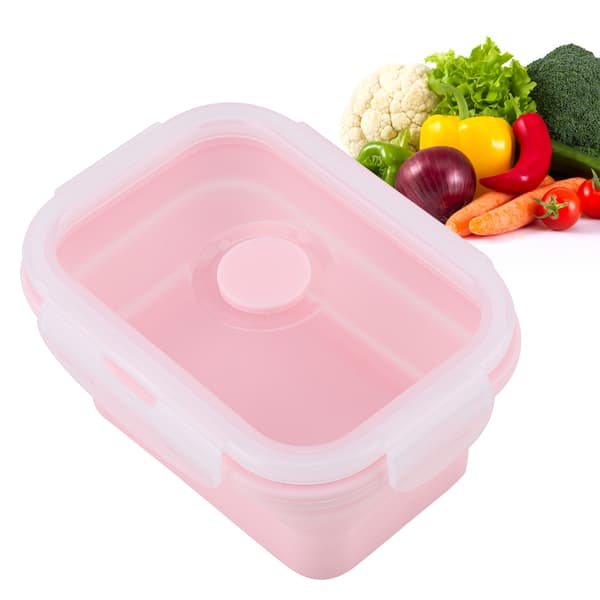 Bærbar matboks i silikon, sammenleggbar, mikrobølgesikker matbeholder, rosa 350 ml