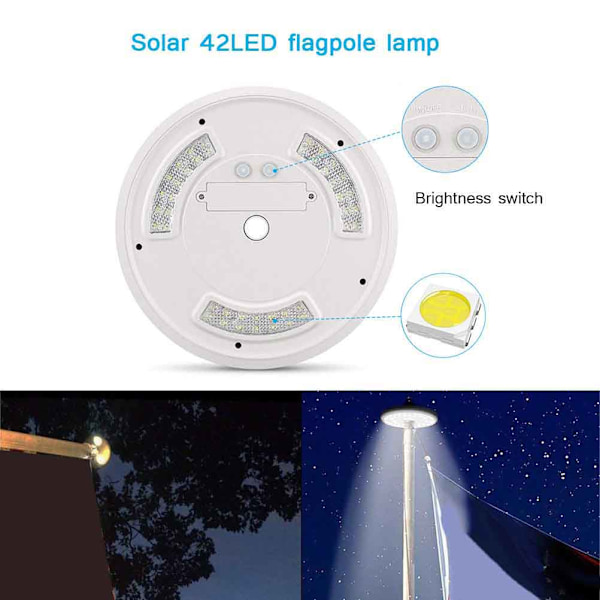 42LED Solar Flaggstanglys Flaggstang Solcellelys for Flaggstangtopp