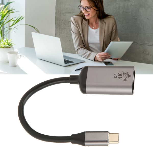 USB C - DisplayPort-sovitin 4K 60 Hz, liukumaton muotoilu, Plug and Play, USB C - Mini DP -sovitin tabletille, VR-kuulokkeille