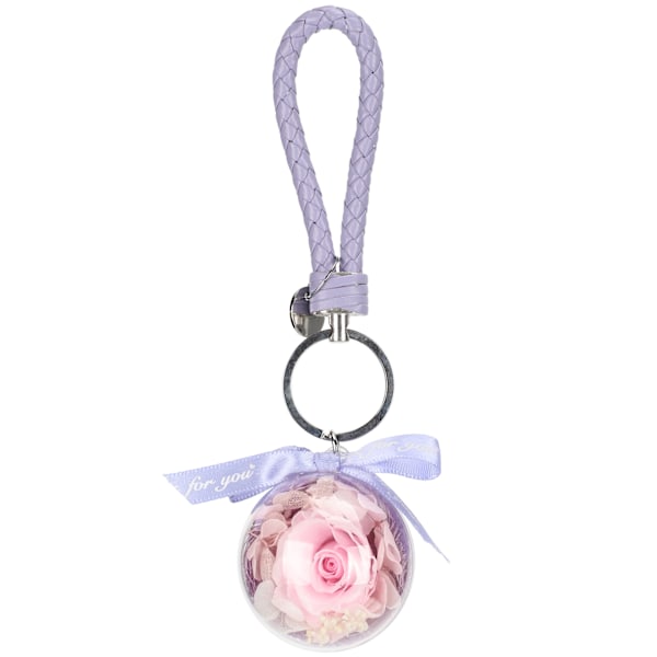 Preserved Flower Keychain Creativity Hanging Round Ball Pedant Gift Craft OrnamentsPink and Purple