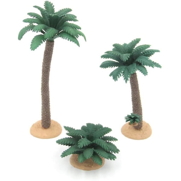 3 stk Små Kokos Palmetre Modell Grønn Plast Kunstig Akvarium Planter Modell Landskap Palmetre Håndverk Statue