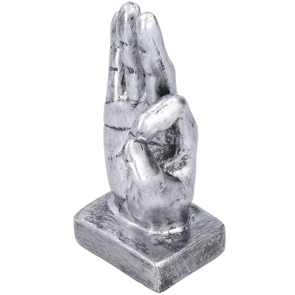 Harpiks Fingerstatue OK Gestus Skulptur Bordpynt Hjem Retro Dekorasjon Sølv