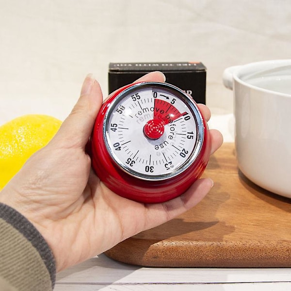 Retro Magnetisk Køkken Timer, Rød Rustfrit Stål Mekanisk Timer