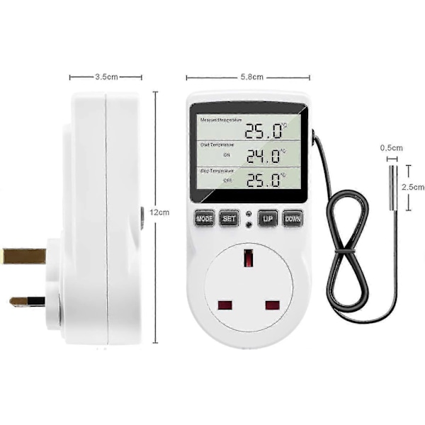 Digital Termostat, 230V Temperaturregulator Stikkontakt, 13A Timer Switch Stik Med Sensor Til Reptil Drivhus Hjemme Fermentering - JRSZ AU