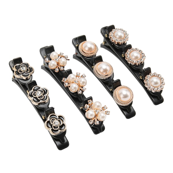 4 STK flettet hårklemmer Rhinestone Glitrende Elegant dekorativt hårnål Andnebbklemme for kvinner