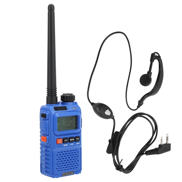 Bærbar Walkie Talkies Set Håndholdt LCD Display Walky Talky med Øretelefon 100‑240VBlå EU-plugg 100‑240V