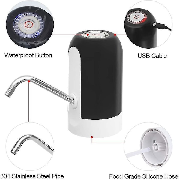Vattenflaskpump Elektrisk Portabel USB-laddning