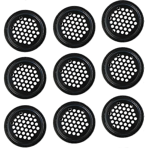 10 STK. Luftventil i rustfrit stål 19 mm, cirkulært net, sort cirkulær ventilationsrist, ristdæksel, luftventilristdæksel ventilation af skab, W