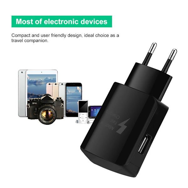 Universal QC2.0 USB-oplader EU 100-240V stik 15W hurtigoplader vægoplader til telefon (sort)