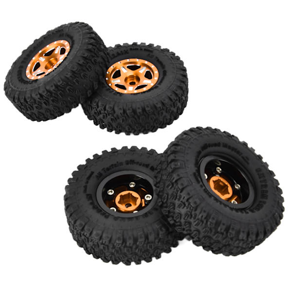 4 st 1 tum gummidäck aluminiumfälgar passar för Axial SCX24 90081 AXI00001 AXI00002 1/24 Crawler CarGold
