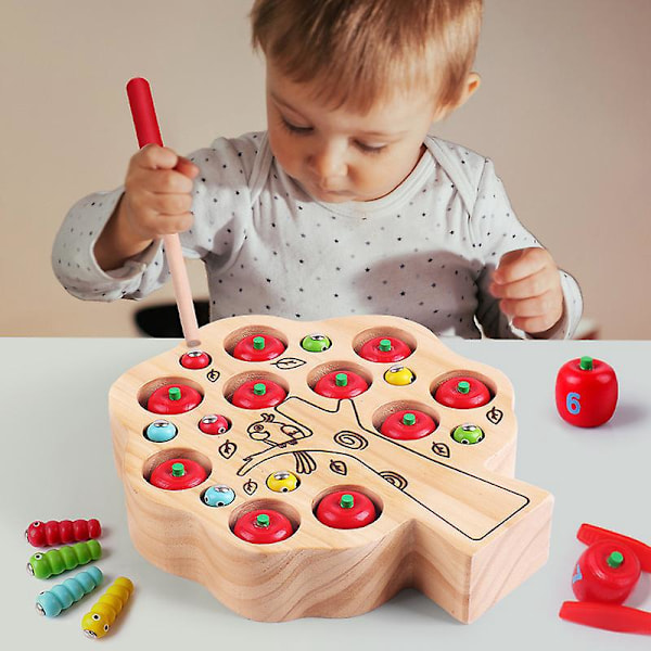 Magnetisk Äppelplockning Fruktträd Leksak för Småbarn Trä Färg och Form Sorteringspussel Tidig Inlärningspresent