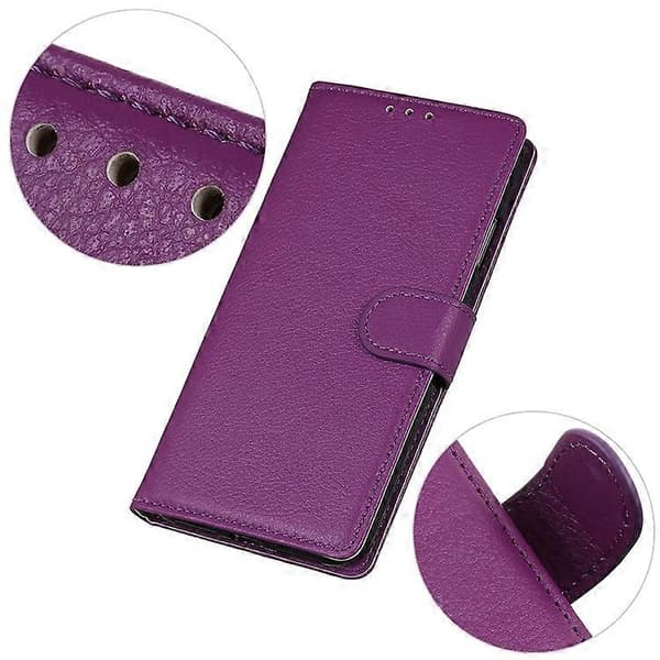 Compatible with iPhone 16 Plus Leather Case Wallet Card Slots Litchi Texture Flip Phone Case Purple