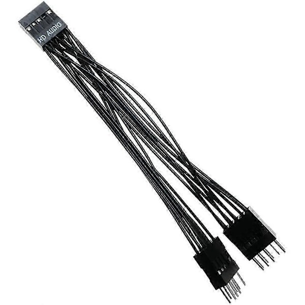 Bundkort Audio HD Forlængerkabel 9Pin 1 Hun til 2 Han Y Splitter Kabel Sort kompatibel med PC DIY 10cm