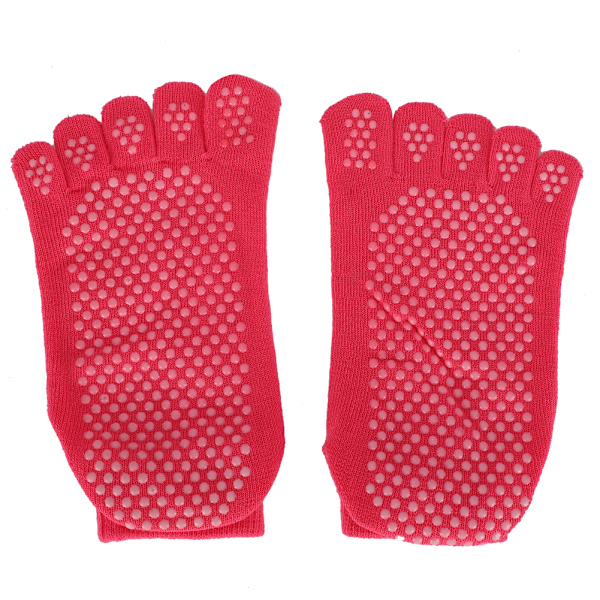 Bløde bomuldsyoga-tåstrømper Skridsikre åndbare Pilates-sokker Daglig fodplejetilbehør (Rose Red)