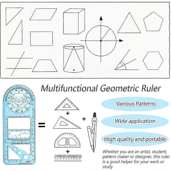 Multifunktionel Geometrisk Lineal, Matematik Tegnelineal, Geometrisk Tegneskabelon Måleudkast Linealer Til Studerende Skolekontor