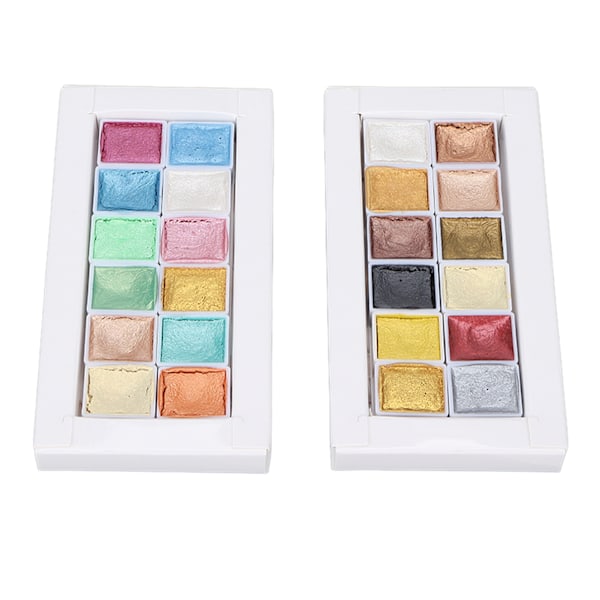 24 st Metallic Macaron Solid Pearlescent Akvarellfärg Set för Målning Nagelkonst