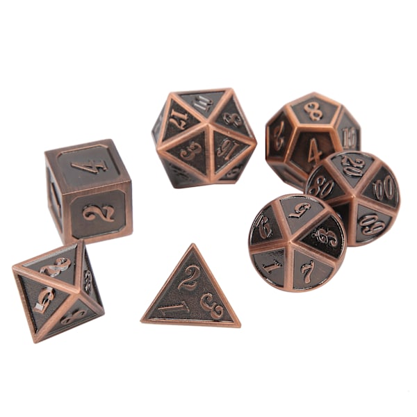 7-delt sett med rollespill polyhedral terninger i sinklegering for brettspill i bronsefarge