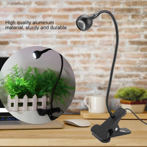 USB LED Bordlampe Mini Skrivebordslampe med Klips til Hjemmearbejde Læsning Sort Hvid