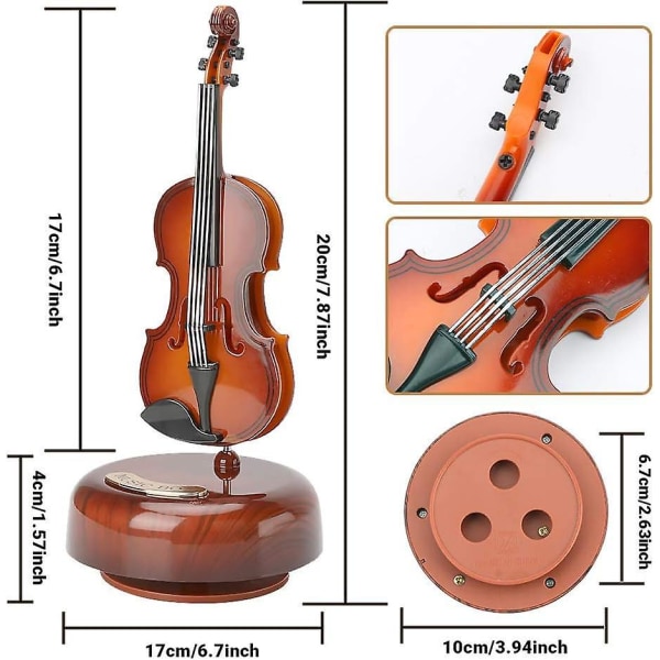 Klassisk fiolinmusikkboks med roterende base - perfekt gave til gutter og jenter
