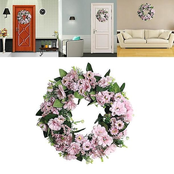 Kunstig blomsterkrans med roser og tusenfryd - Bryllup og hjemmedekor