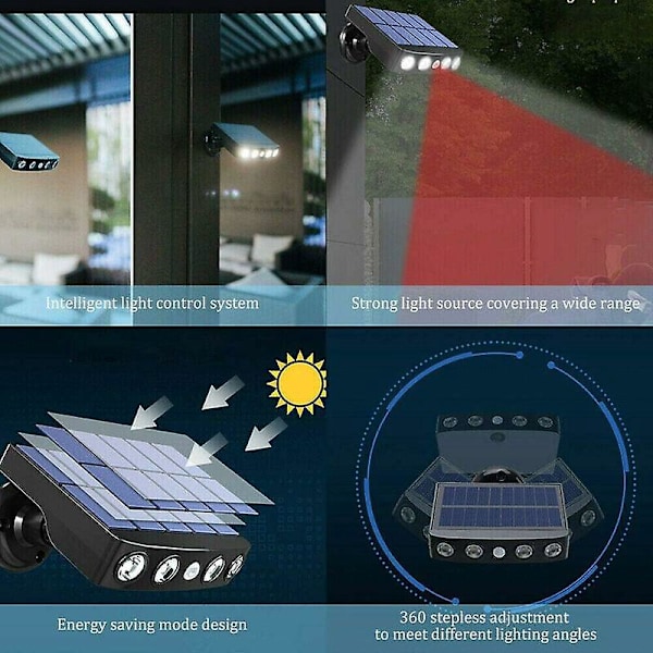 2-pack Utomhus Solcellsvägglampor med PIR-rörelsesensor, IP65 Vattentät, 360 graders roterande spotlights, Solcellsdriven, för Utomhus, Gård, Trädgård, Dr