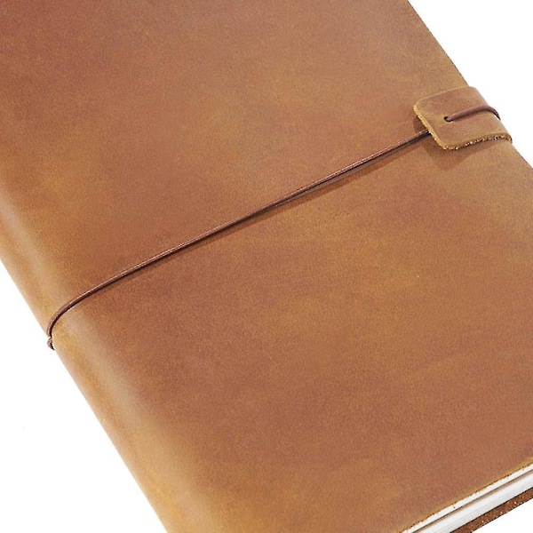 Vintage håndlavet notesbog i ko-læder til rejsende - ægte læderjournal standard 22x12,5 cm lysebrun