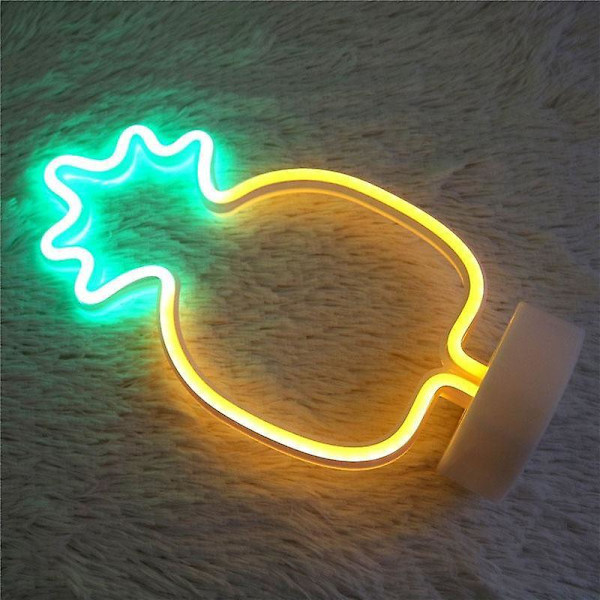 Neon Ananas LED Bordlampe - Grønn og Gul, 16 x 28,5 x 1,4 cm